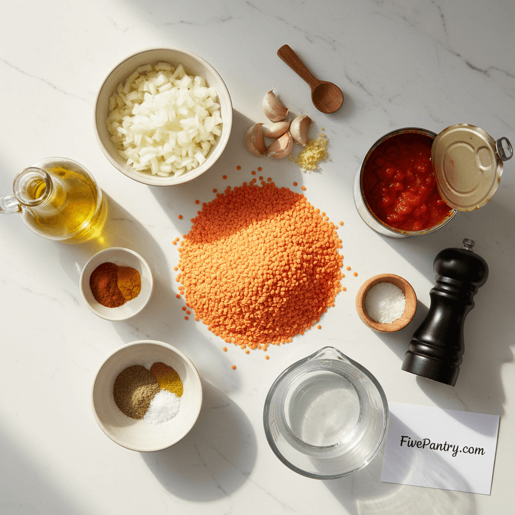 thick and creamy One-pot pantry lentil stew ingredients